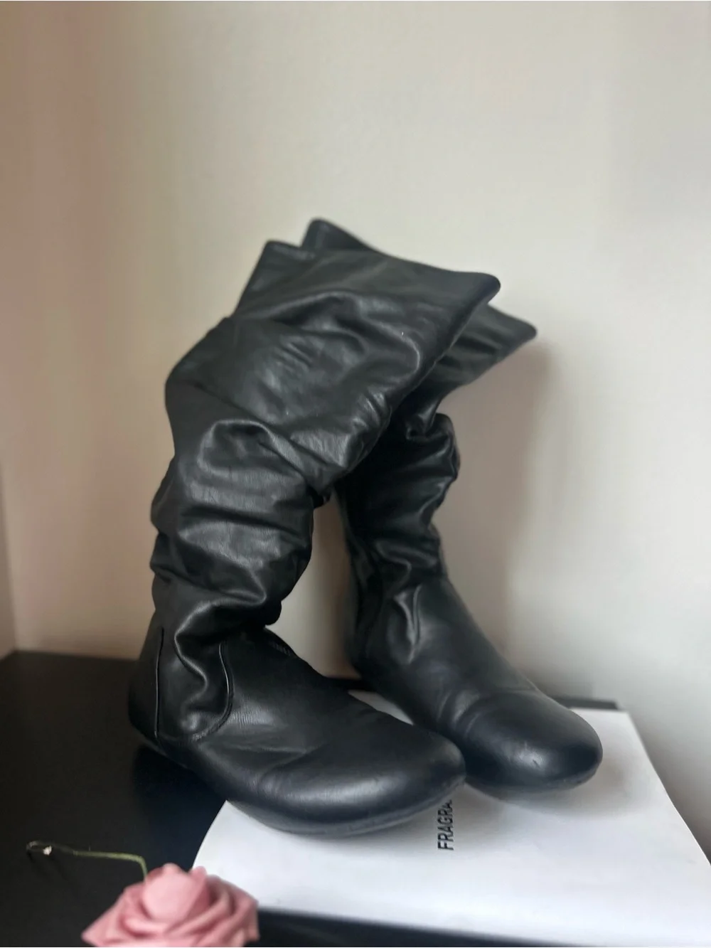 Hot cakes 11 Women’s Black Slouchy Leather Knee Boots